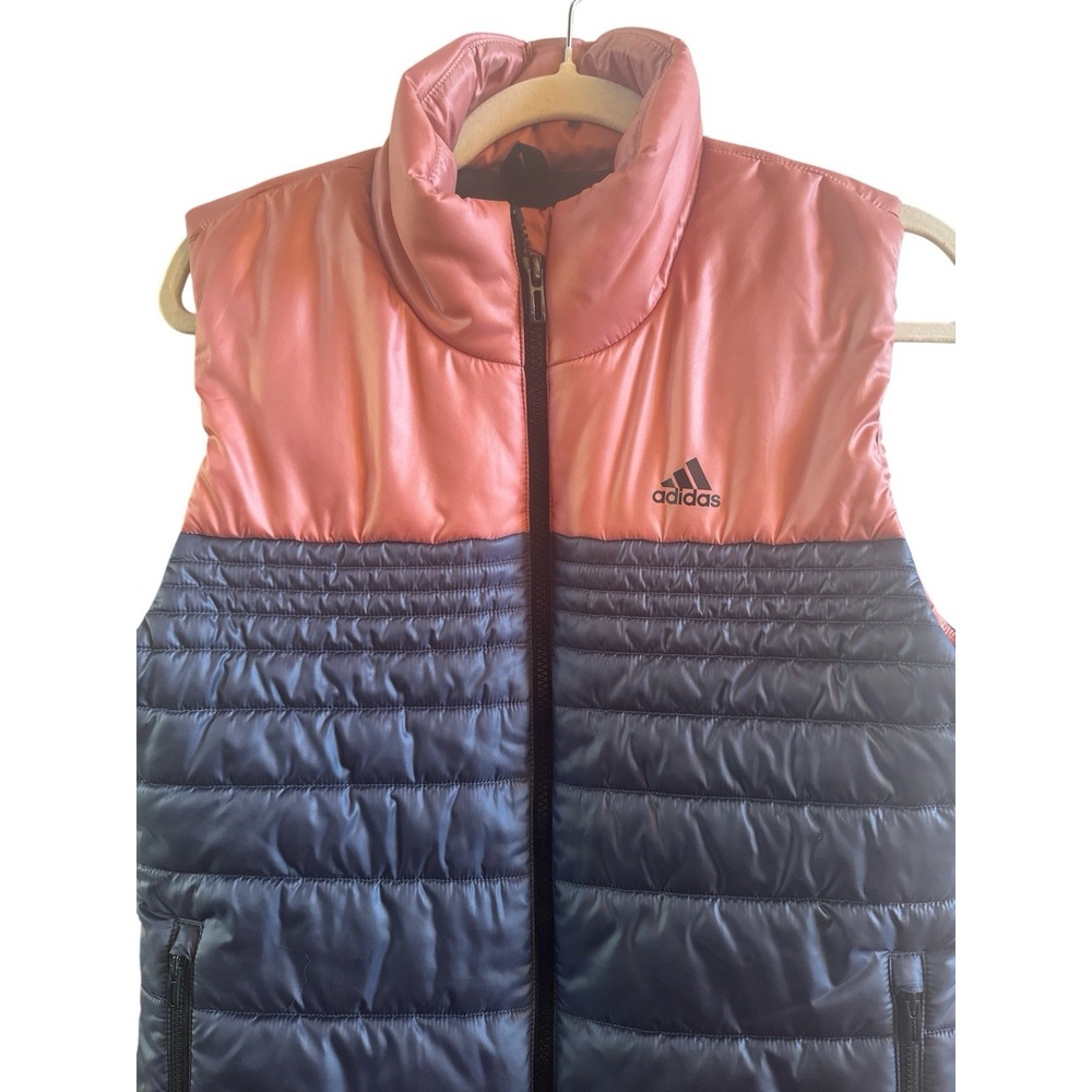 Adidas Two Tone Grey Coral Woman's‎ Size Small Puffer Vest Zip Pockets